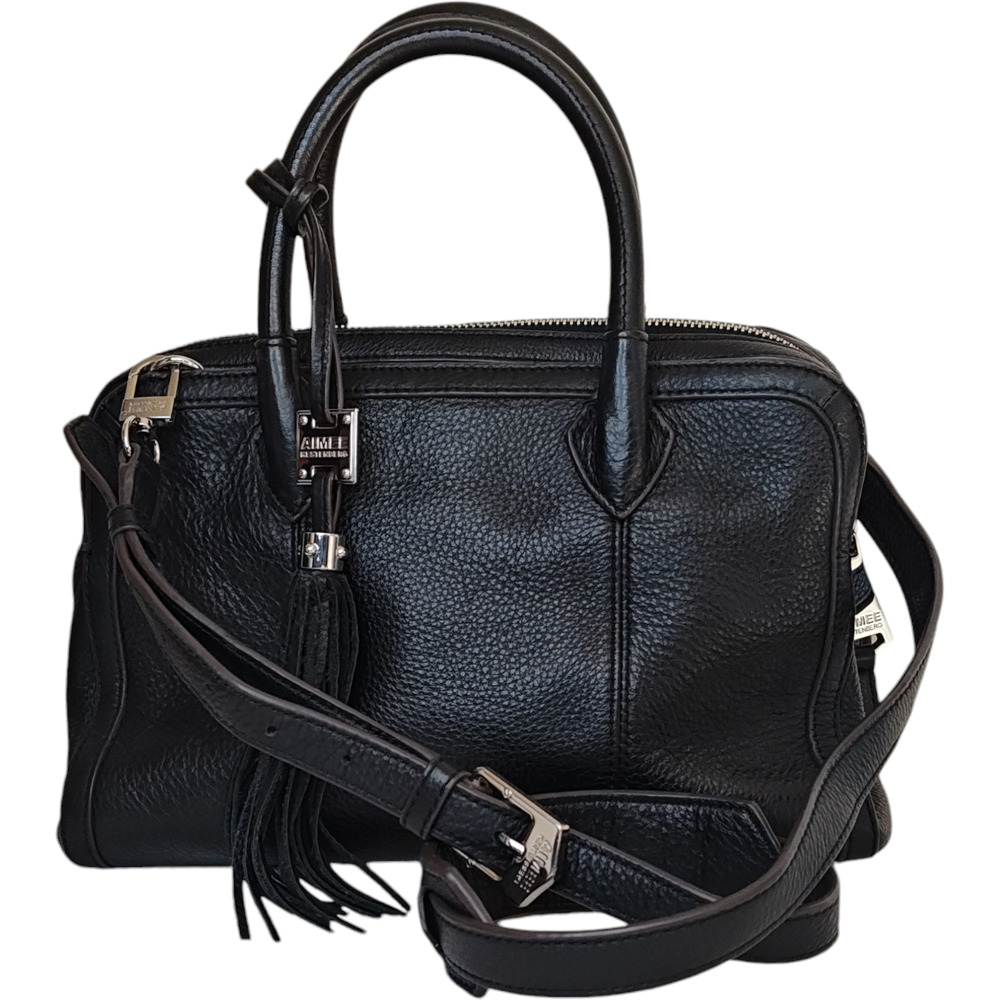 Aimee Kestenberg Satchel Bag Black Leather Pebbled Tote Road Trip Crossbody
